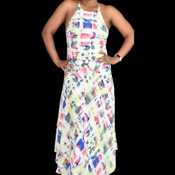 Joie Cinthia Halter Dress White Silk Watercolor Print Handkerchief Midi Slip 4 - Picture 16 of 16